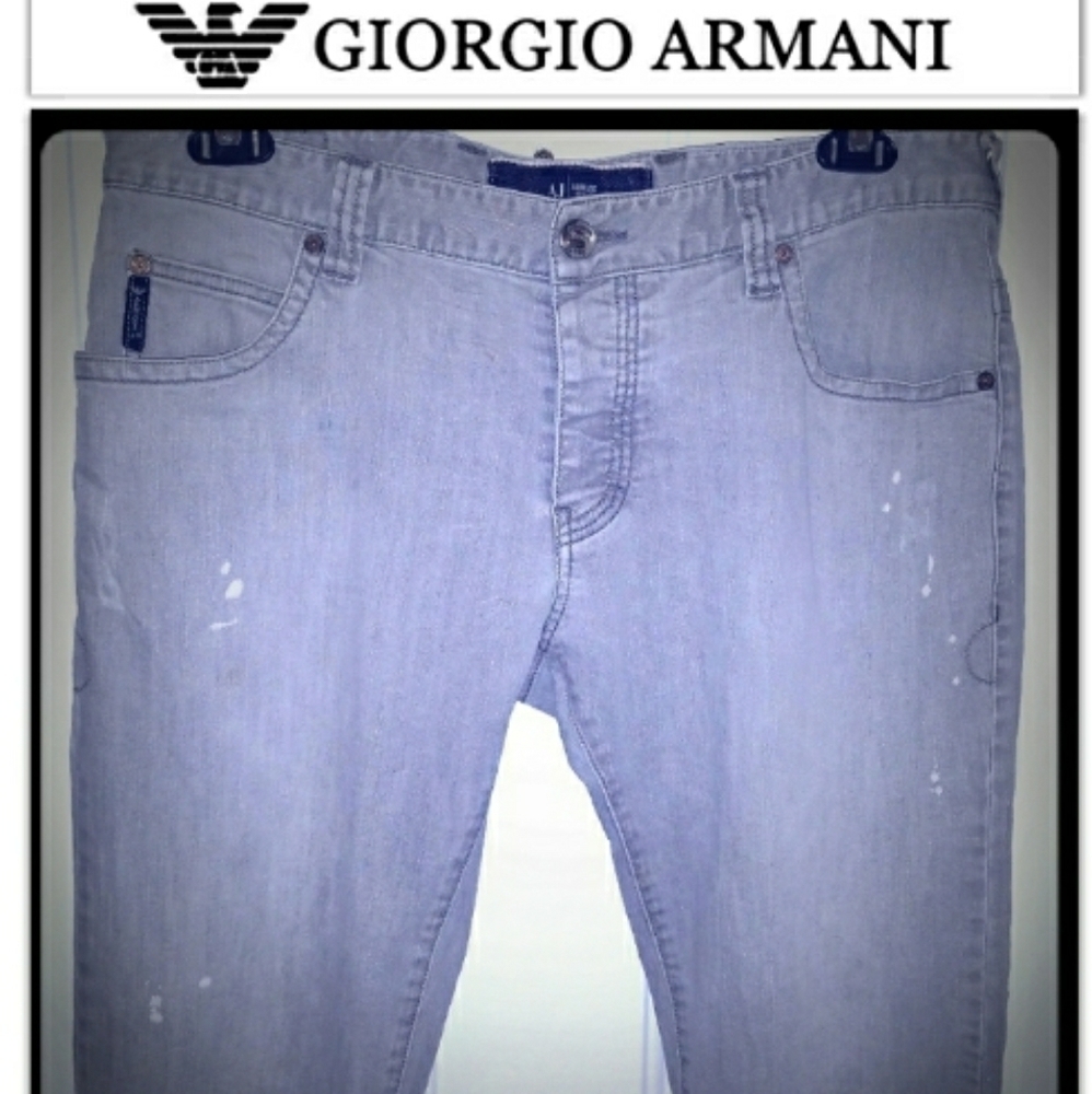 Giorgio Armani Gray Distressed Straight Leg Jeans